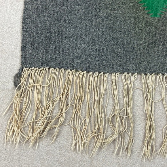 Vintage Mexican Handwoven Wall Hanging 18 x 19 in‎ Tapestry Rug Geometric Fringe - Picture 3 of 7
